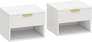 HOMCOM Set de 2 Noptiere Suspendate cu Panouri Canelate, Sertar și Raft, 40x34x29 cm, Alb | Aosom Romania