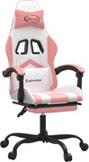 vidaXL Scaun de gaming cu suport picioare, alb/roz, piele ecologică