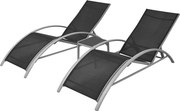 vidaXL Șezlonguri de plajă cu masă, negru, aluminiu