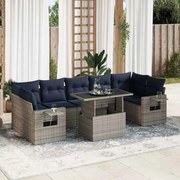 vidaXL Set mobilier grădină perne 8 piese gri, poliratan/lemn acacia