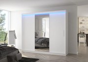 Dulap cu usi glisante si oglinda + iluminare LED, Denis 250 + LED, 250 cmx200 cmx58 cm, ADRK Furniture (Culoare: Alb / Sonoma)