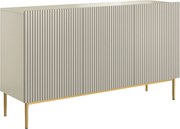 Comodă Nicole 150 cm cu trei uși, fronturi riflate - casmir / picioare aurii
