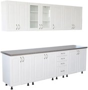 Bucatarie Zebra 260 cm din MDF Alb Mat cu blat termoizolant imitatie gri