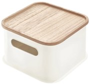Cutie depozitare cu capac din lemn paulownia iDesign Eco Handled, 21,3 x 21,3 cm, alb