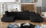 Coltar extensibil tapitat, cu spatiu pentru depozitare, 345x90x202 cm, Rodrigo L02, Eltap (Culoare: Albastru inchis / Gri catifea)
