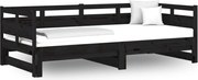 vidaXL Pat de zi extensibil, negru, 2x(80x200) cm, lemn masiv de pin