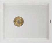Mexen Pedro chiuvetă de bucătărie granitică 1-cameră 560 x 460 mm, albă, sifon auriu - 6508561000-20-G
