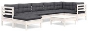 vidaXL Set mobilier de grădină cu perne, 8 piese, alb, lemn masiv pin