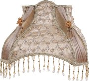 Abajur din mătase și organza, maro, ornamente brodate cu mărgele și franjuri, 27,5 x 21 x 16 cm, „Watteau”