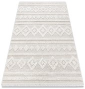 Covor ECO SISAL MOROC 22322 romburi, linii, boho franjuri - structural bej / cremă