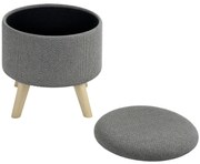 HOMCOM Pouf rotund picior de odihnă taburet cu depozitare picioare din lemn design modern gri | Aosom Romania