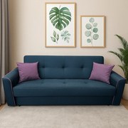 Canapea VERA extensibila, 3 locuri, lada de depozitare, stofa bleumarin + mov, 225x90x90 Bleumarin + Mov, Stofa