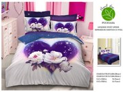 Lenjerie De Pat Finet Premium - Mov Alb Cu Flori