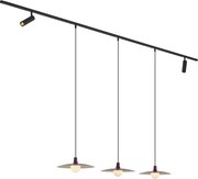 Sistem de iluminat pe șină modern negru cu 2 spoturi și 3 lămpi suspendate mov monofazate - Slimline Uzzy Panzi