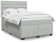 vidaXL Pat box spring cu saltea, gri deschis, 140x190 cm, catifea