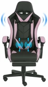 Scaun gaming, masaj în perna lombară, suport picioare, piele ecologica, Negru/Roz