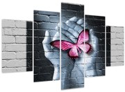 Tablou - Fluture roz în perete (150x105 cm)