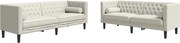 vidaXL Set canapele Chesterfield cu perne rulou 2 piese, crem, catifea
