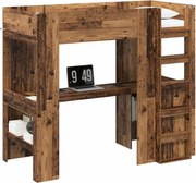 vidaXL Cadru de pat supraetajat cu birou Lemn vechi 90 x 190 cm