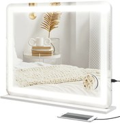 HOMCOM Oglindă de Machiaj cu Lumini LED în 3 Culori, Oglindă de Perete și Masă cu USB, 80x62x14 cm, Alb | Aosom Romania