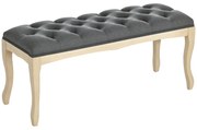 HOMCOM Bancă capitonată stil clasic 110 cm, capăt de pat tapitat cu in, picioare din lemn de hevea sculptat, Lin Gri | Aosom Romania