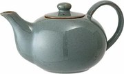 Ceainic din ceramică verde cu finisaj artizanal și margine maro, fără strecurătoare, 14x12 cm, "Pixie"
