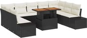 vidaXL Set de masă pentru grădină cu pernă 10 pcs Negru și Crem