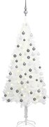 vidaXL Brad Crăciun pre-iluminat artificial, set globuri, alb, 120 cm