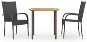 vidaXL Set mobilier de grădină, 3 piese, negru, poliratan