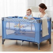 Patut Pliabil si Tarc copii Baby Care™ PRO FMG, 120X60 cm, 2 Niveluri de inaltime, Cu geanta transport inclusa, Plasa insecte, Albastru