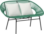 Outsunny Bancă de Grădină 2 Locuri din Răchită PE, Canapea de Exterior cu Perne, Cotiere și Cadru din Oțel, Bancă pentru Terasă și Curte, 132x72x83 cm, Verde Închis | Aosom Romania