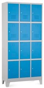Dulap metalic - 12 cutii, 90 x 40 x 195 cm, picioare fixe, încuietoare cilindrică, albastru - ral 5012