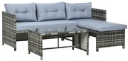 Outsunny Mobilier pentru Grădină cu Canapea cu 2 Locuri, Șezlong și Măsuță, Set pentru Grădină din Ratan, 62x124x62 cm, Gri | Aosom Romania