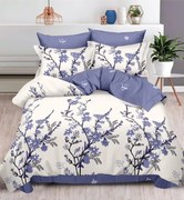 Lenjerie Pat Dublu, Bumbac Finet, 6 Piese, CU ELASTIC - Floricele Mov