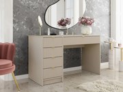 BIA4 - Birou 120 cm, masa de calculator cu 5 sertare, office - Alb / Negru / Crem cu Riflaje