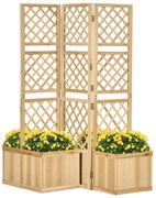 Outsunny Paravan pentru Grădină, triplu pliabil, 4 ghivece de flori, lemn masiv, culoare naturală, 133 x 62 x 165 cm | Aosom Romania