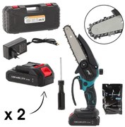 Ferăstrău cu lanț fără fir pentru ramuri - două baterii, încărcător, geantă