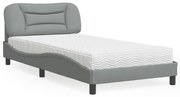 vidaXL Pat cu saltea, gri deschis, 100x200 cm, textil