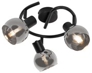 Plafonieră Art Deco neagră cu sticlă fumurie cu 3 lumini rotundă - Vidro