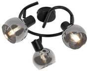 Plafonieră Art Deco neagră cu sticlă fumurie cu 3 lumini rotundă - Vidro
