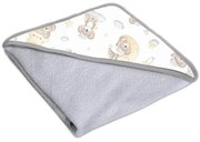Prosop bebe din bumbac cu gluga 90x90 cm Kidizi Koala Dreams, culoare gri, potrivit de la nastere pana la 2 ani