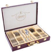 Set tacamuri din inox, cu model, 24 piese cu diplomat, RAWI-M40