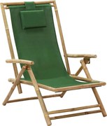 vidaXL Scaun rabatabil de relaxare, verde, bambus & țesătură