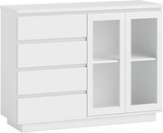HOMCOM Bufet din Lemn cu 4 Sertare și Dulap cu Uși de Sticlă și Rafturi Reglabile, 120x40x91 cm, Alb | Aosom Romania