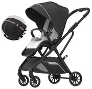 Carucior 2 in 1 pentru copii Usor si Compact - Pliabil, Sistem de absorbtie a socurilor, Scaun Reversibil - Negru - CPC-58-negru