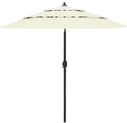 vidaXL Umbrelă de grădină 3 niveluri, stâlp aluminiu, nisipiu, 2,5 m