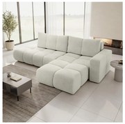 Colțar extensibil tapițat ALMADA, formă L, versiune pe partea dreaptă, bej, cu spațiu de depozitare