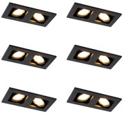 Set de 6 spoturi încastrate negre dreptunghiulare cu 2 lumini - Qure