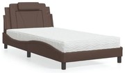 vidaXL Pat cu saltea, maro, 100x200 cm, piele ecologică