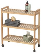 Raft pentru baie pe roti NORVEGIA cu trei rafturi, lemn de nuc, 31x65x72 cm, Wenko